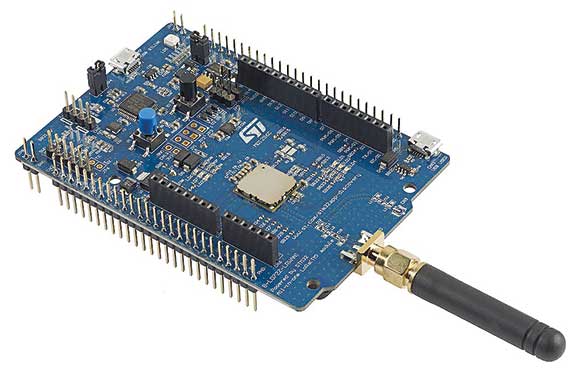 Figure 3. This STM32 LoRaWAN Discovery Board from STMicroelectronics provides full access to all the features of the Murata LoRa module.